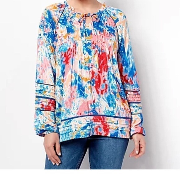 NWT Tolani Collection LongSleeve V-Neck Blouse with front tie. Size L Brady - Picture 3 of 16